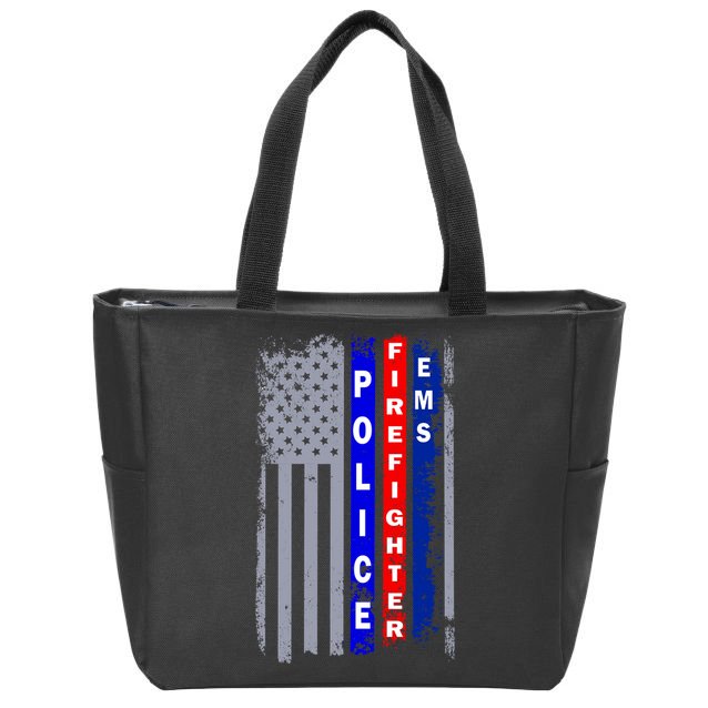 Police Firefighter EMS American Flag Zip Tote Bag