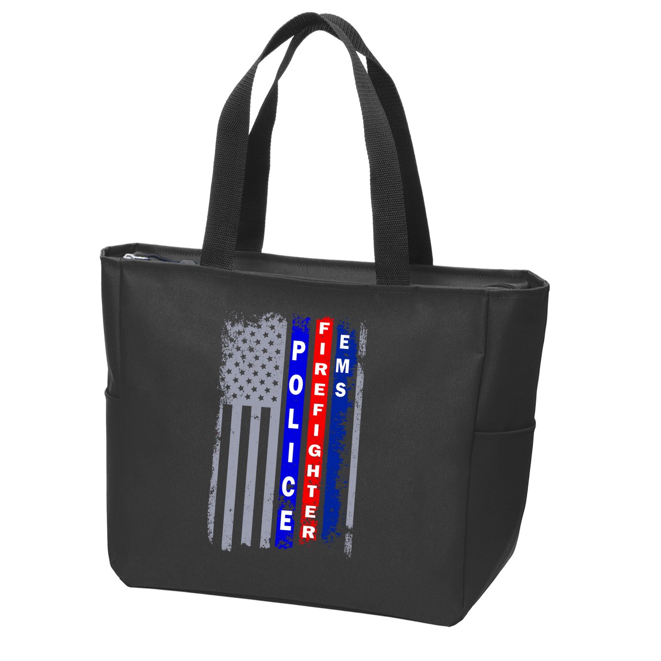 Police Firefighter EMS American Flag Zip Tote Bag