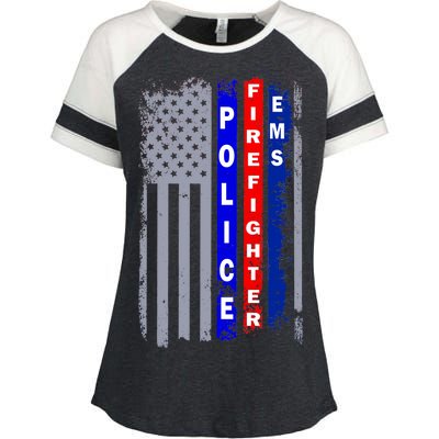 Police Firefighter EMS American Flag Enza Ladies Jersey Colorblock Tee