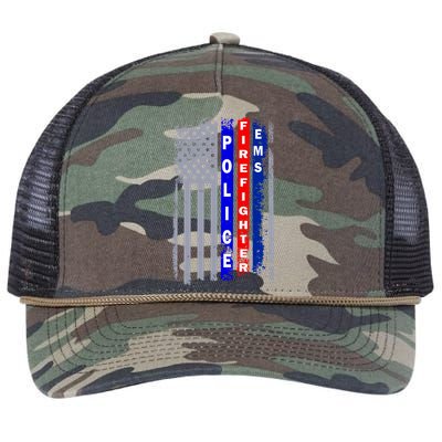 Police Firefighter EMS American Flag Retro Rope Trucker Hat Cap