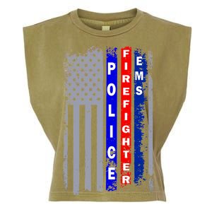 Police Firefighter EMS American Flag Garment-Dyed Women's Muscle Tee