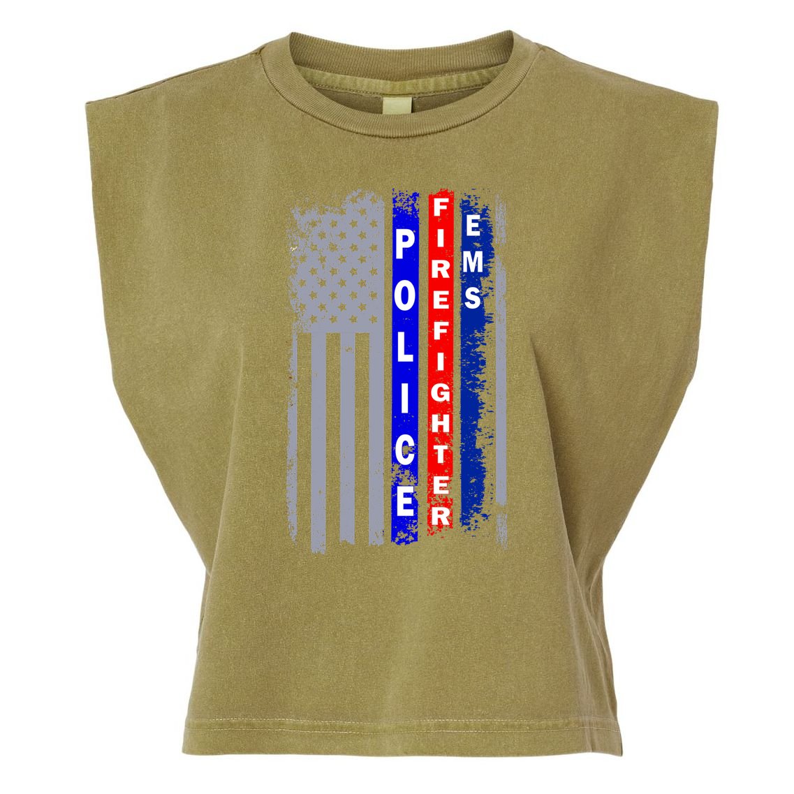 Police Firefighter EMS American Flag Garment-Dyed Women's Muscle Tee