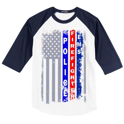 Police Firefighter EMS American Flag Baseball Sleeve Shirt