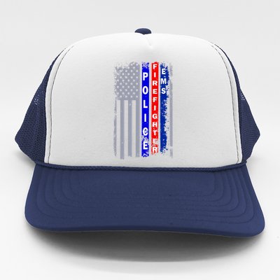 Police Firefighter EMS American Flag Trucker Hat