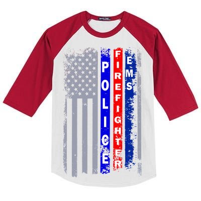 Police Firefighter EMS American Flag Kids Colorblock Raglan Jersey