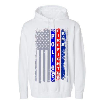 Police Firefighter EMS American Flag Garment-Dyed Fleece Hoodie