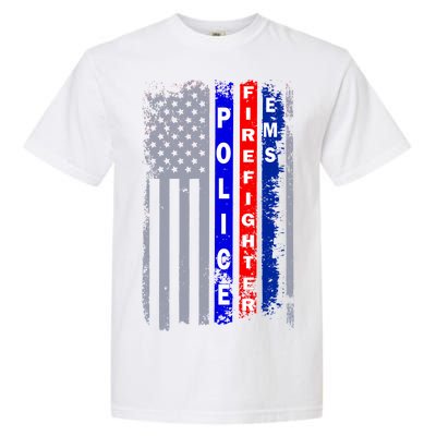 Police Firefighter EMS American Flag Garment-Dyed Heavyweight T-Shirt