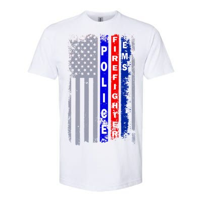 Police Firefighter EMS American Flag Softstyle CVC T-Shirt