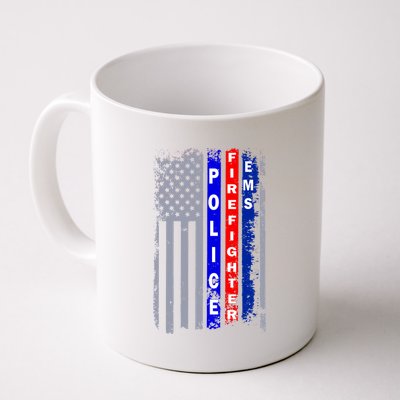 Police Firefighter EMS American Flag Coffee Mug