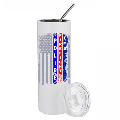 Police Firefighter EMS American Flag Stainless Steel Tumbler