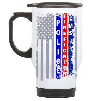 Police Firefighter EMS American Flag Stainless Steel Travel Mug