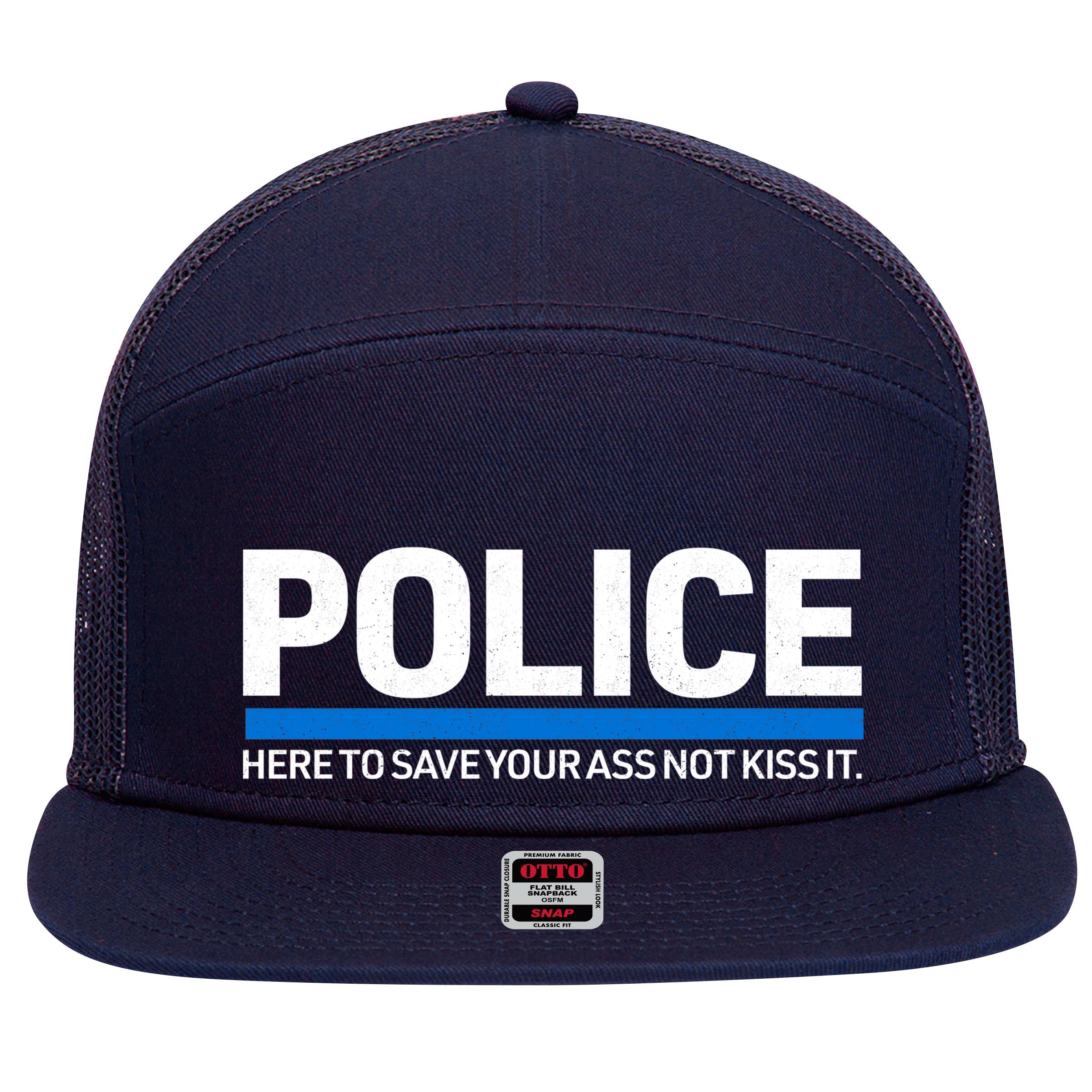 Police Here to Save Lives 7 Panel Mesh Trucker Snapback Hat