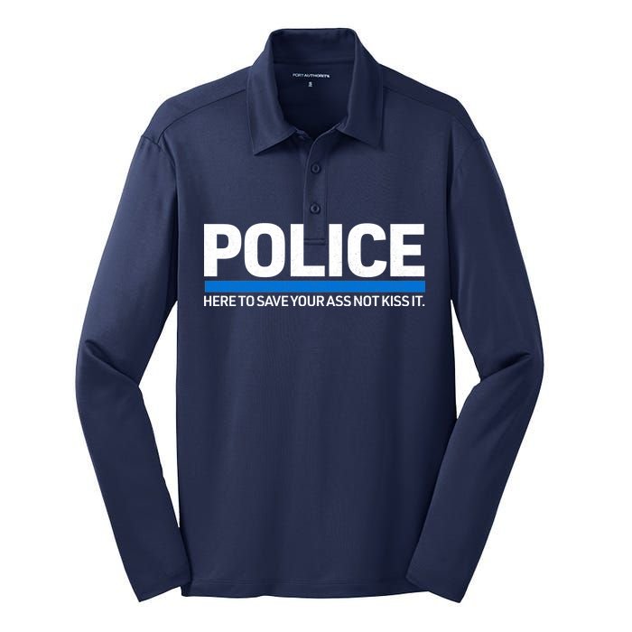 Police Here to Save Lives Silk Touch Performance Long Sleeve Polo