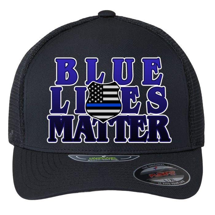 Police Shield Blue Lives Matter Flexfit Unipanel Trucker Cap