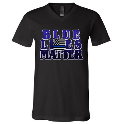 Police Shield Blue Lives Matter V-Neck T-Shirt