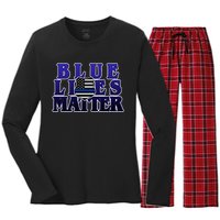 Police Shield Blue Lives Matter Women's Long Sleeve Flannel Pajama Set 