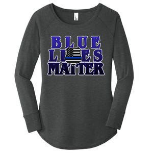 Police Shield Blue Lives Matter Women's Perfect Tri Tunic Long Sleeve Shirt