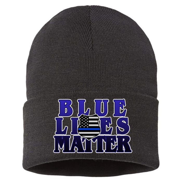 Police Shield Blue Lives Matter Sustainable Knit Beanie