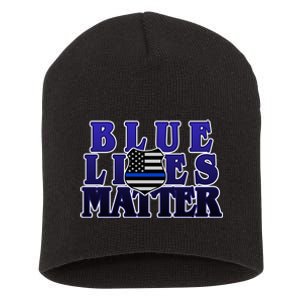 Police Shield Blue Lives Matter Short Acrylic Beanie