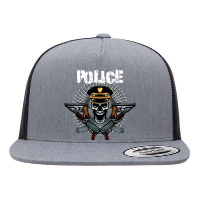 Police Skull Flat Bill Trucker Hat