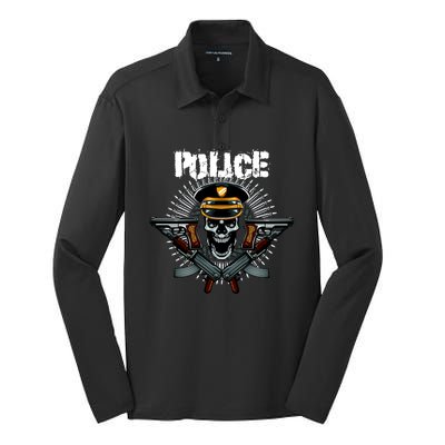 Police Skull Silk Touch Performance Long Sleeve Polo