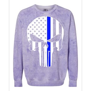 Police USA Skull Thin Blue Line Colorblast Crewneck Sweatshirt