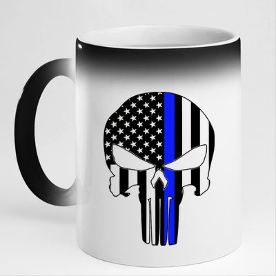 Police USA Skull Thin Blue Line 11oz Black Color Changing Mug