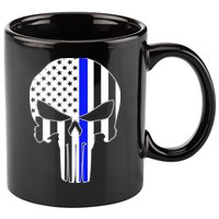 Police USA Skull Thin Blue Line 11oz C Handle Ceramic Mug