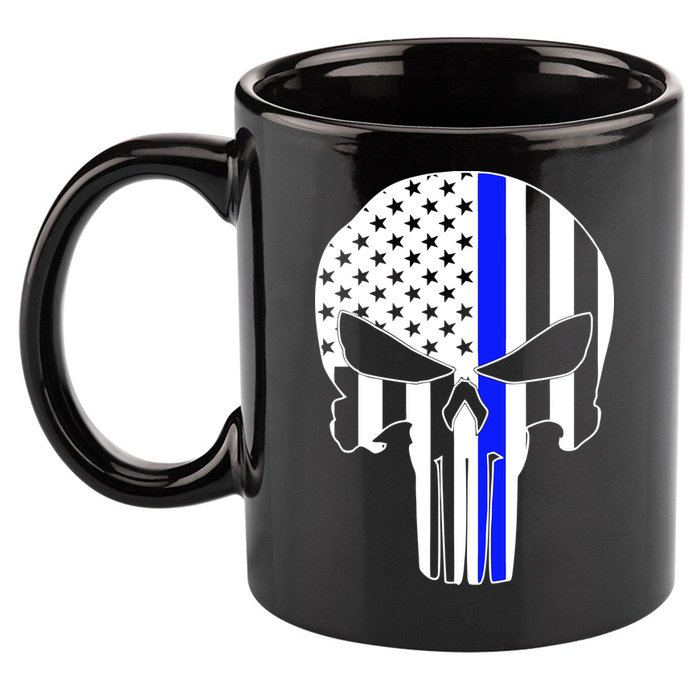 Police USA Skull Thin Blue Line 11oz C Handle Ceramic Mug