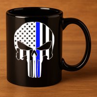 Police USA Skull Thin Blue Line 11oz C Handle Ceramic Mug