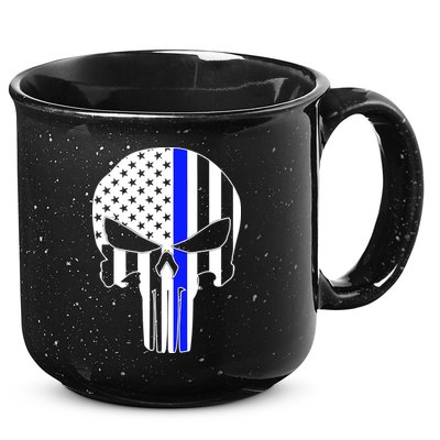 Police USA Skull Thin Blue Line 15oz Campfire Ceramic Mug
