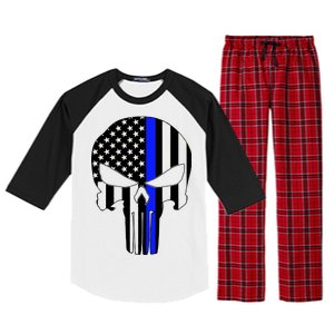 Police USA Skull Thin Blue Line Raglan Sleeve Pajama Set