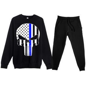 Police USA Skull Thin Blue Line Premium Crewneck Sweatsuit Set