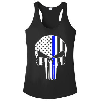 Police USA Skull Thin Blue Line Ladies PosiCharge Competitor Racerback Tank