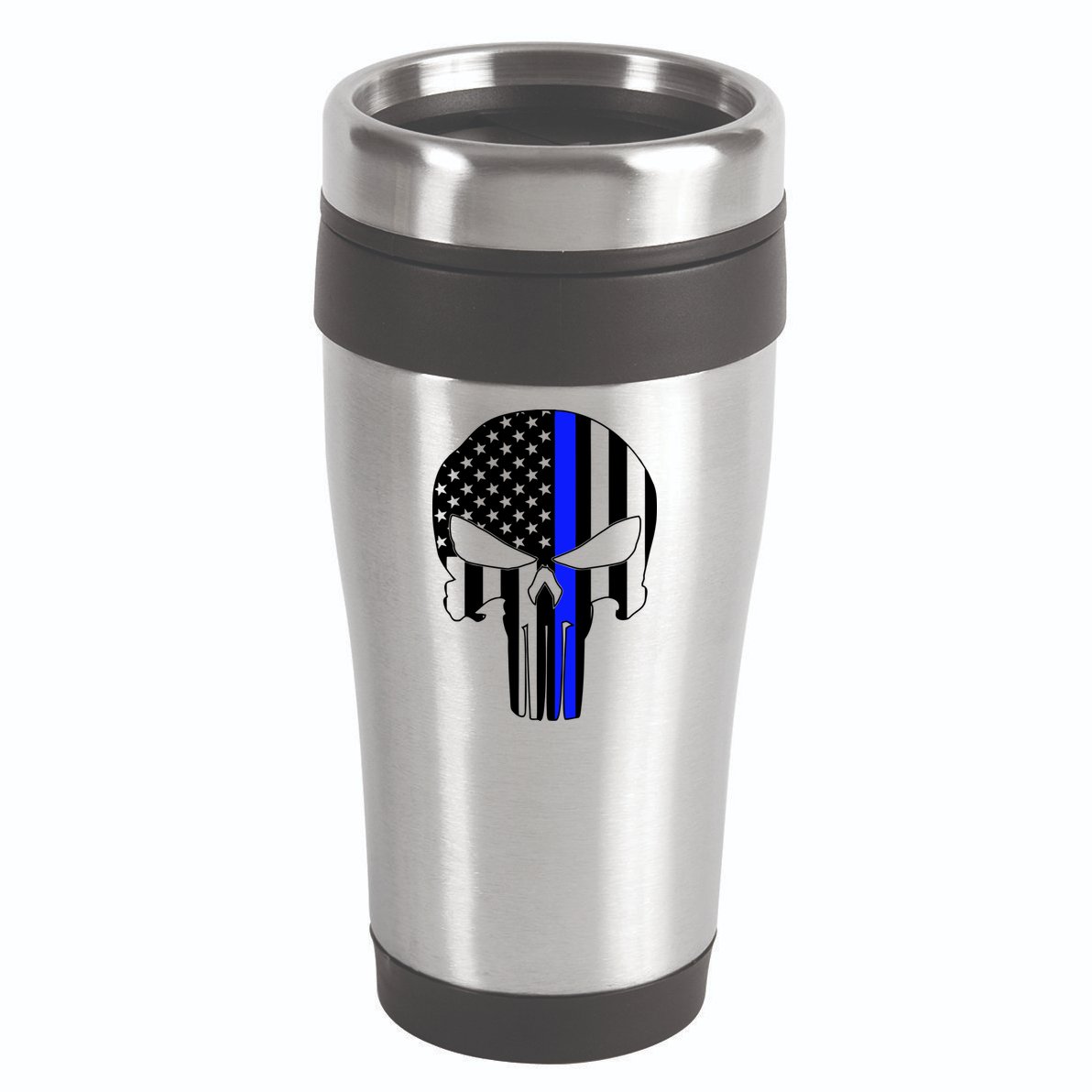 Police USA Skull Thin Blue Line 16oz Travel Tumbler
