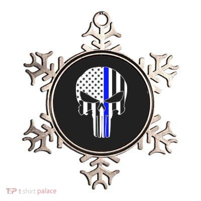 Police USA Skull Thin Blue Line Metallic Star Ornament