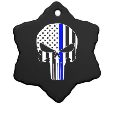 Police USA Skull Thin Blue Line Ceramic Star Ornament