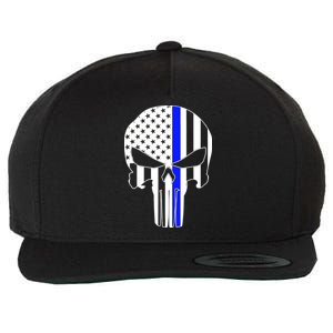 Police USA Skull Thin Blue Line Wool Snapback Cap