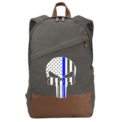 Police USA Skull Thin Blue Line Cotton Canvas Backpack