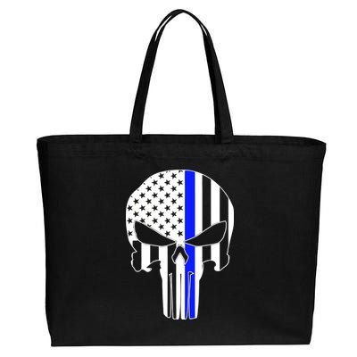 Police USA Skull Thin Blue Line Cotton Canvas Jumbo Tote