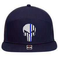 Police USA Skull Thin Blue Line 7 Panel Mesh Trucker Snapback Hat