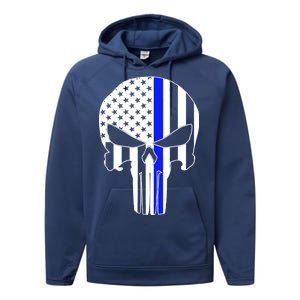 Police USA Skull Thin Blue Line Performance Fleece Hoodie