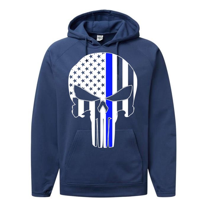 Police USA Skull Thin Blue Line Performance Fleece Hoodie