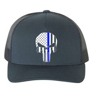 Police USA Skull Thin Blue Line Yupoong Adult 5-Panel Trucker Hat