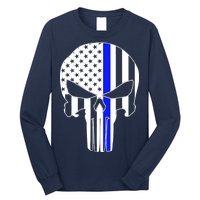 Police USA Skull Thin Blue Line Long Sleeve Shirt