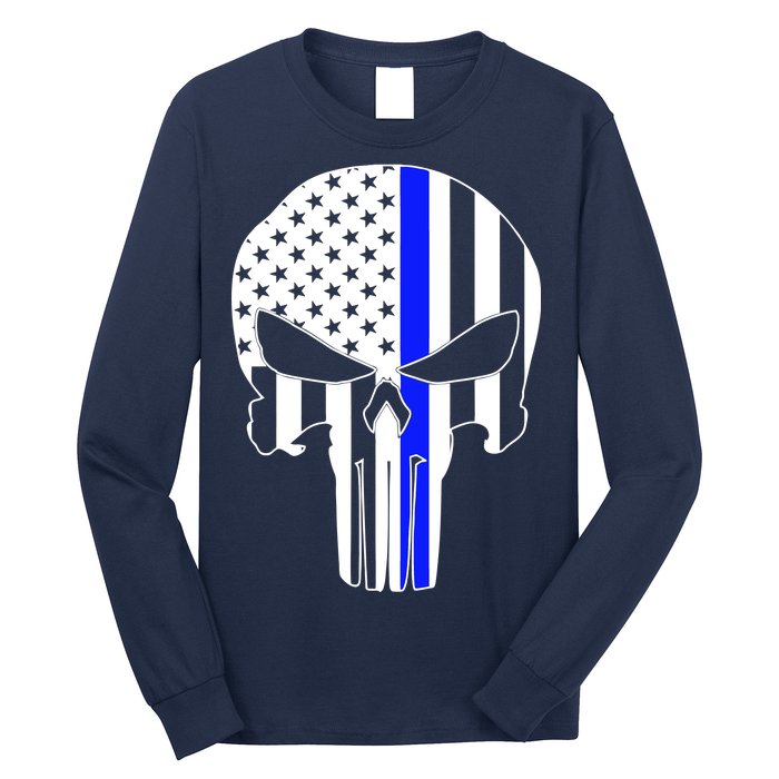 Police USA Skull Thin Blue Line Long Sleeve Shirt