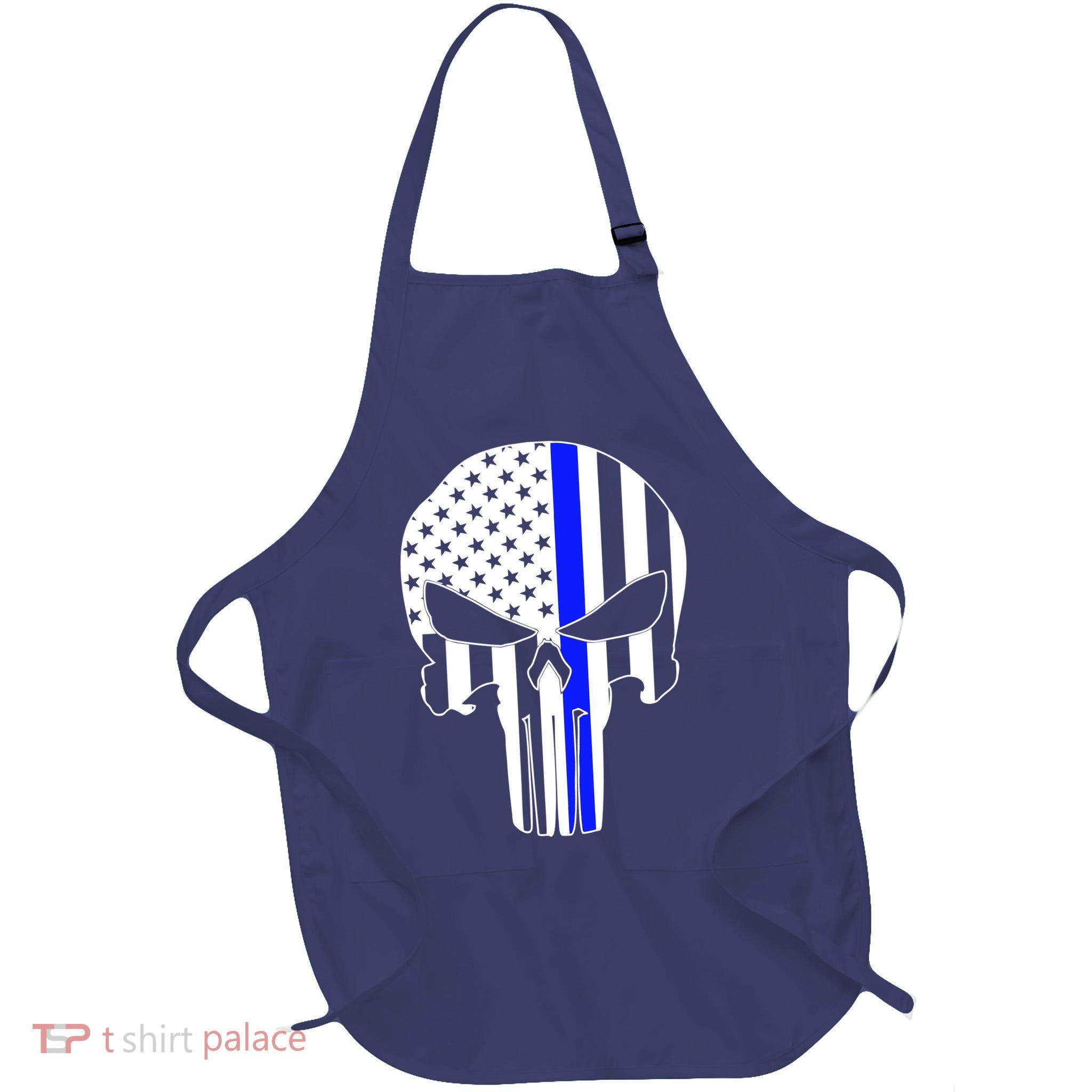 Police USA Skull Thin Blue Line Full-Length Apron With Pockets