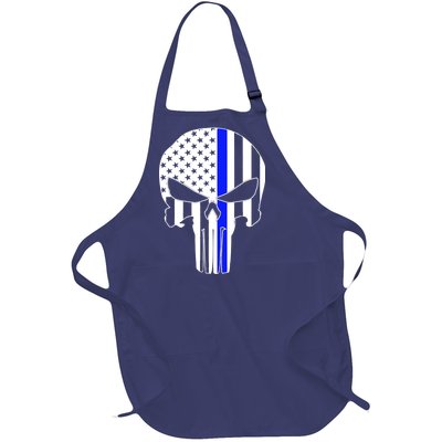 Police USA Skull Thin Blue Line Full-Length Apron With Pockets