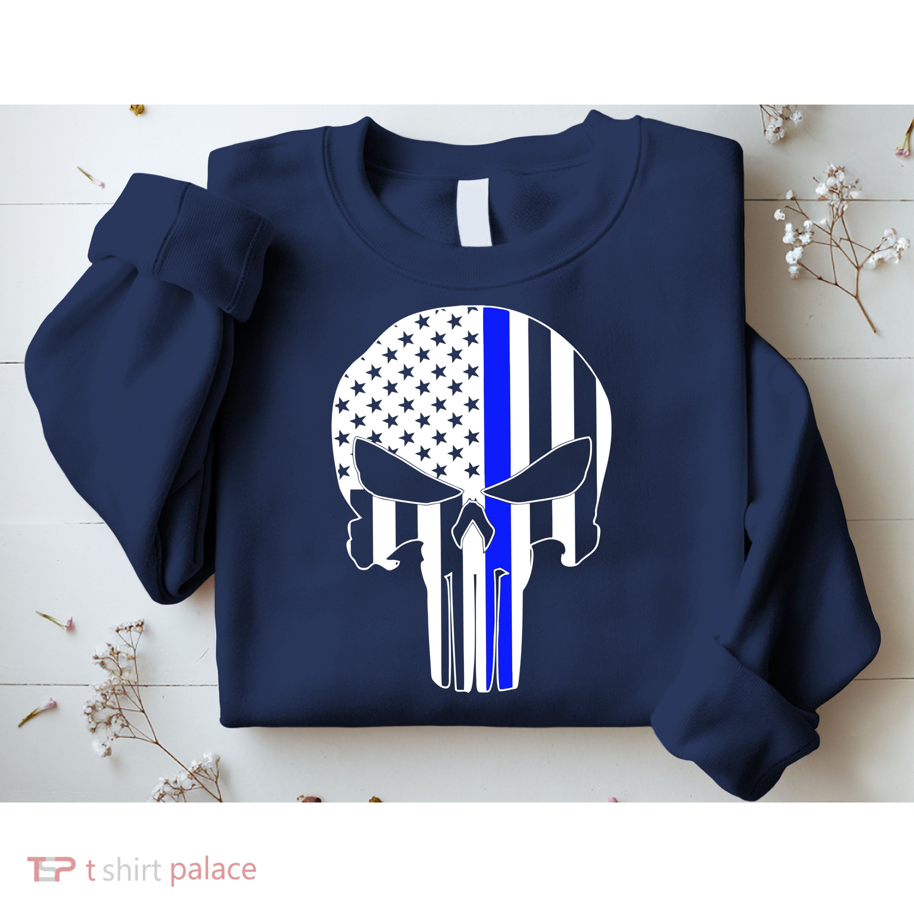 Police USA Skull Thin Blue Line Sweatshirt