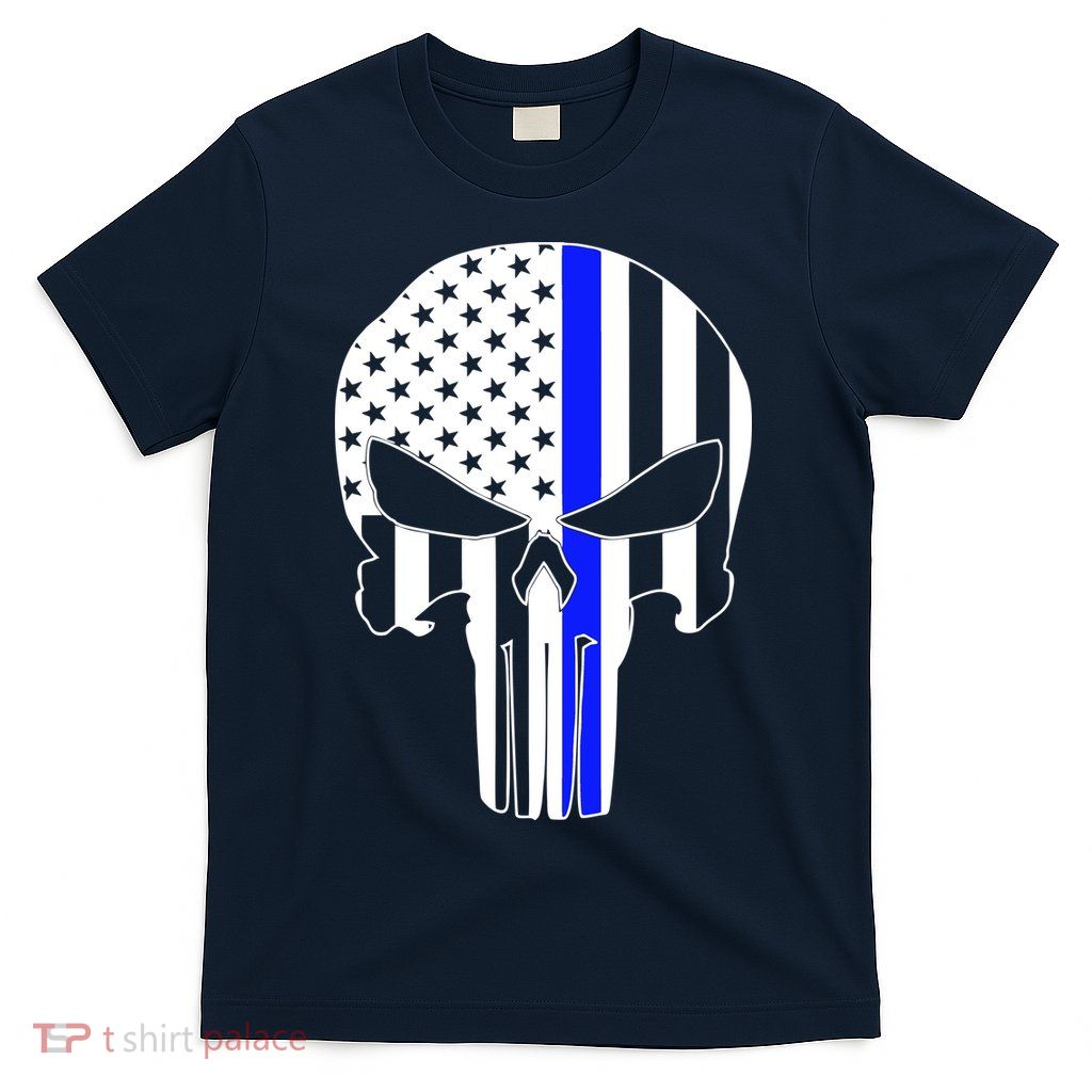 Police USA Skull Thin Blue Line T-Shirt